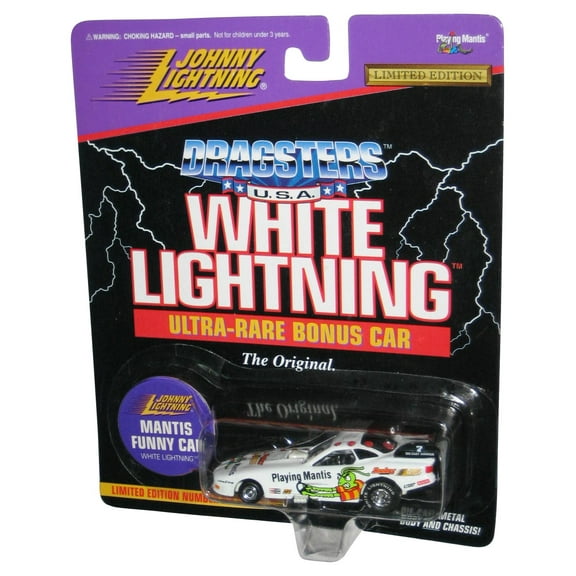 Johnny Lightning Dragsters (1997) White Playing Mantis Funny Car Toy
