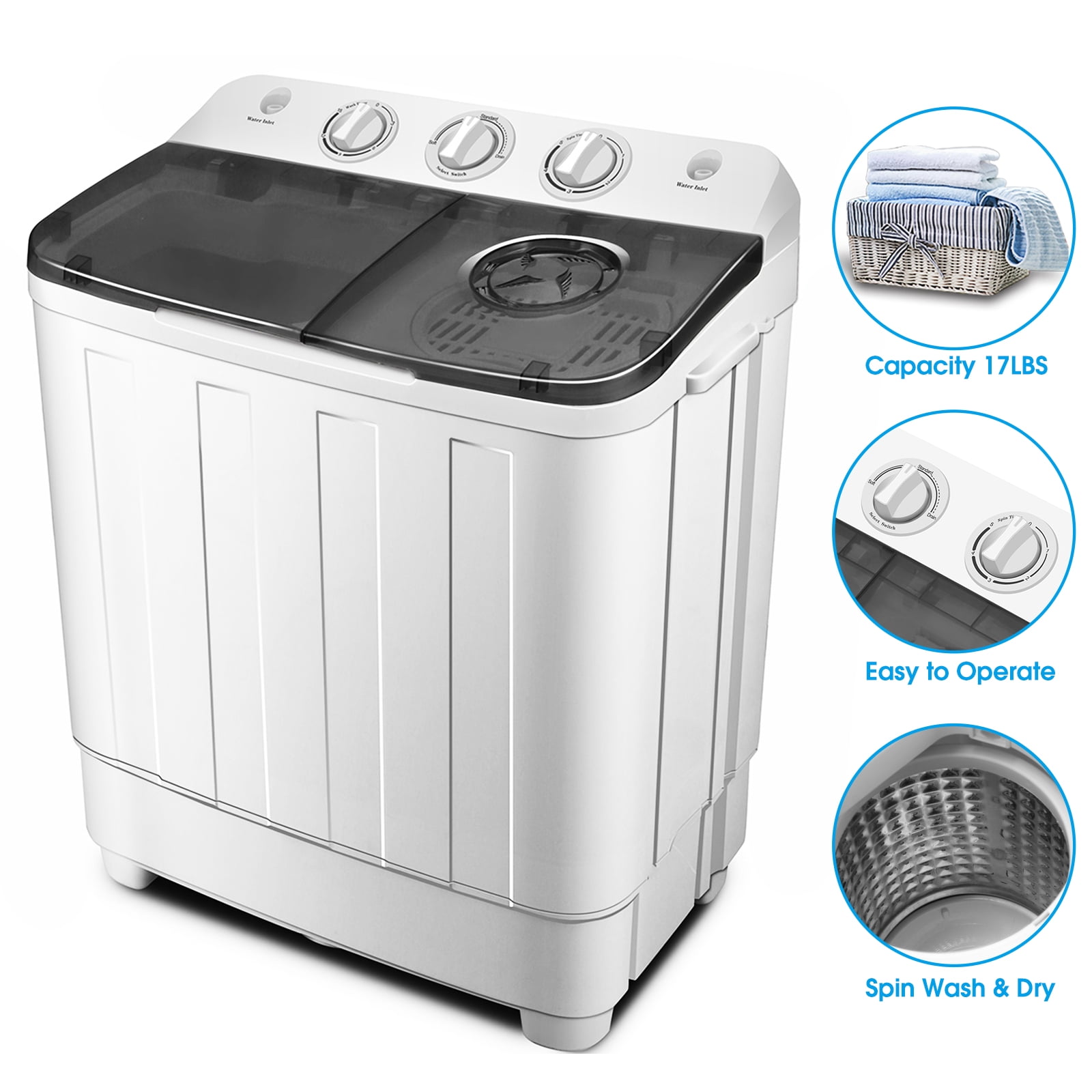17 lbs Portable Compact Twin Tub  Washing Machine Wash and Spin Cycle Drain NEW 