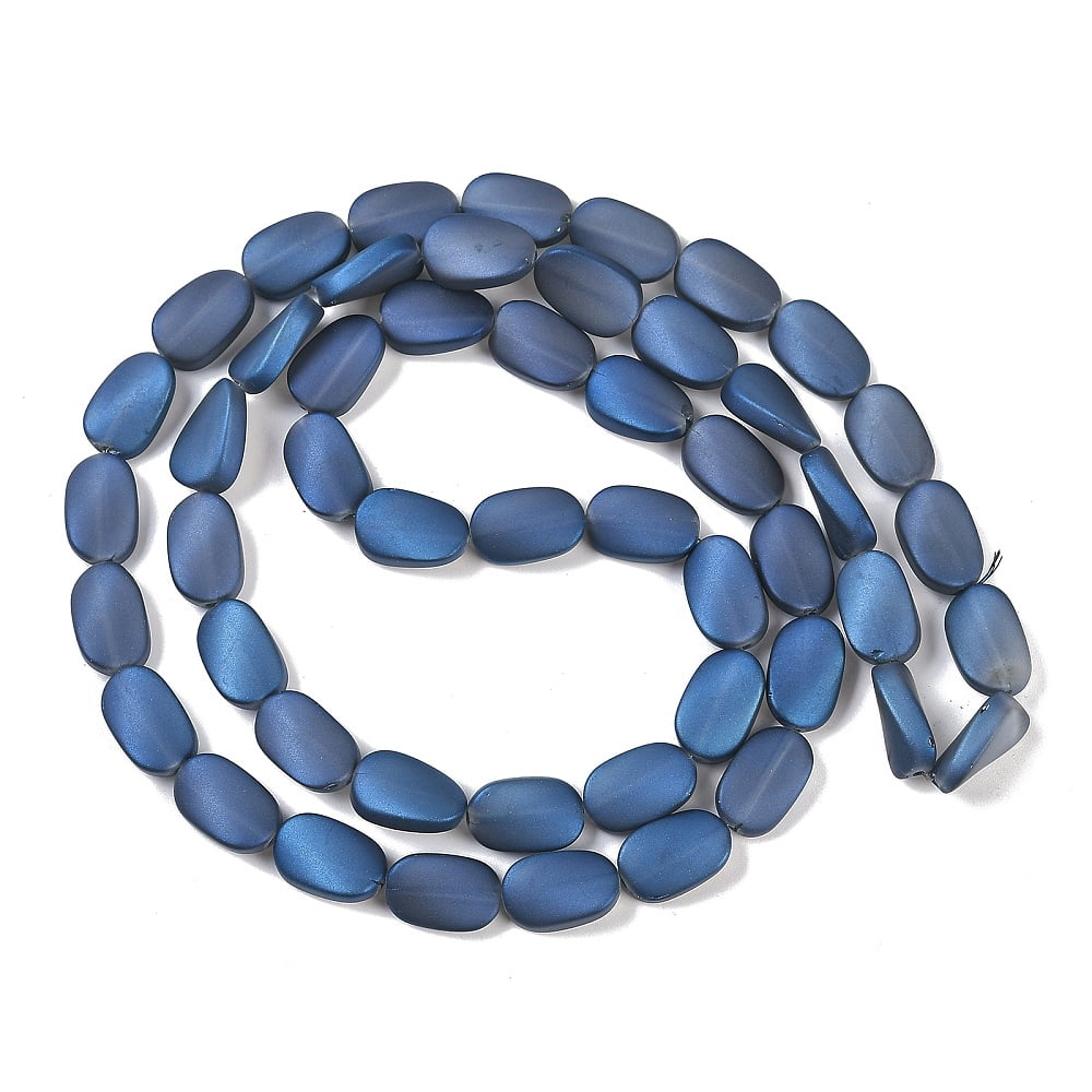 Electroplate Glass Beads Strands Frosted Oval Steel Blue 14x9x4.5mm Hole: 1mm about 50pcs/strand 27.17 inch(69cm)