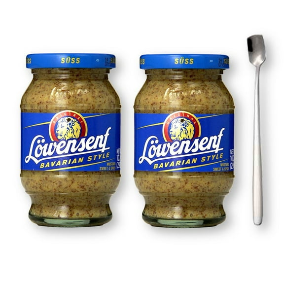 Lowensenf Bavarian Sweet & Spicy Mustard 10.05 oz.(285 g) 2-Pack with Sleek Stainless Steel Spoon (3-Piece Set)