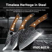Matsato Knives Set – Japanese-Inspired, Stainless Steel Kitchen, Chef & Cleaver Knife Bundle (3 Count)