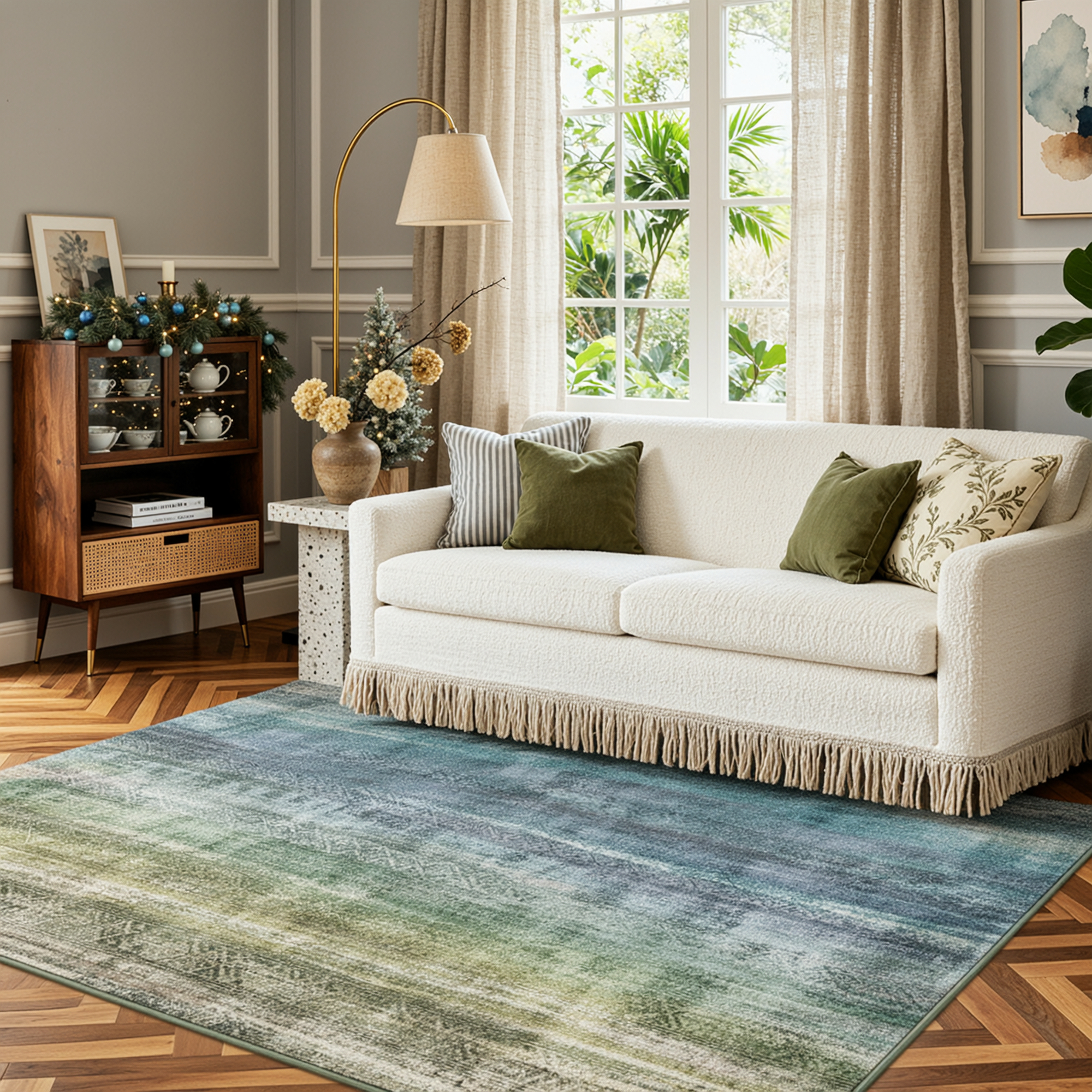 6x9 Modern Abstract Rugs Washable Non-Slip Ombre for Living Room Bedroom Study Room-Teal