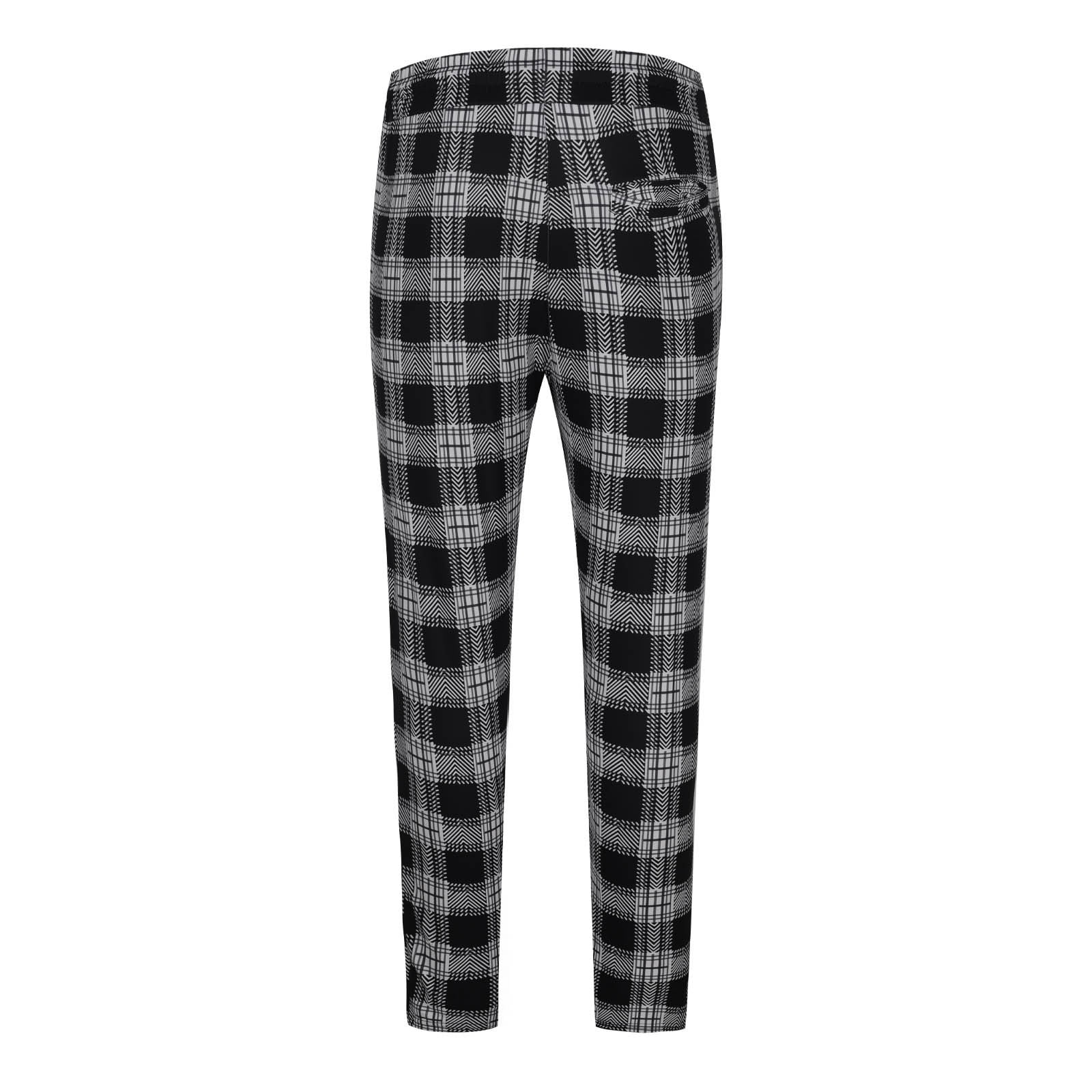USNSM Men's Plaid Sweatpants Casual Fitness Slim Fit Joggers Drawstring Elastic Waist Straight Leg Pants with Pockets Black XL