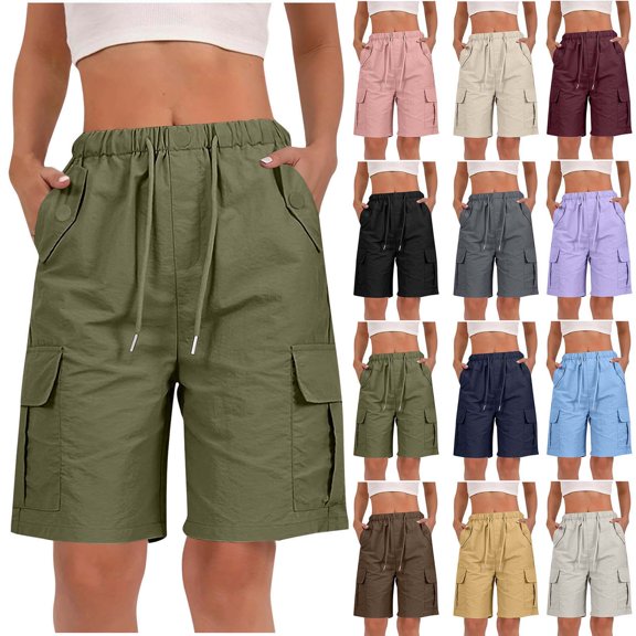Xaqiouau Womens Elastic Drawstring Cargo Shorts Multi Pocket Lightweight Casual Shorts for Outdoor Daily Activities
