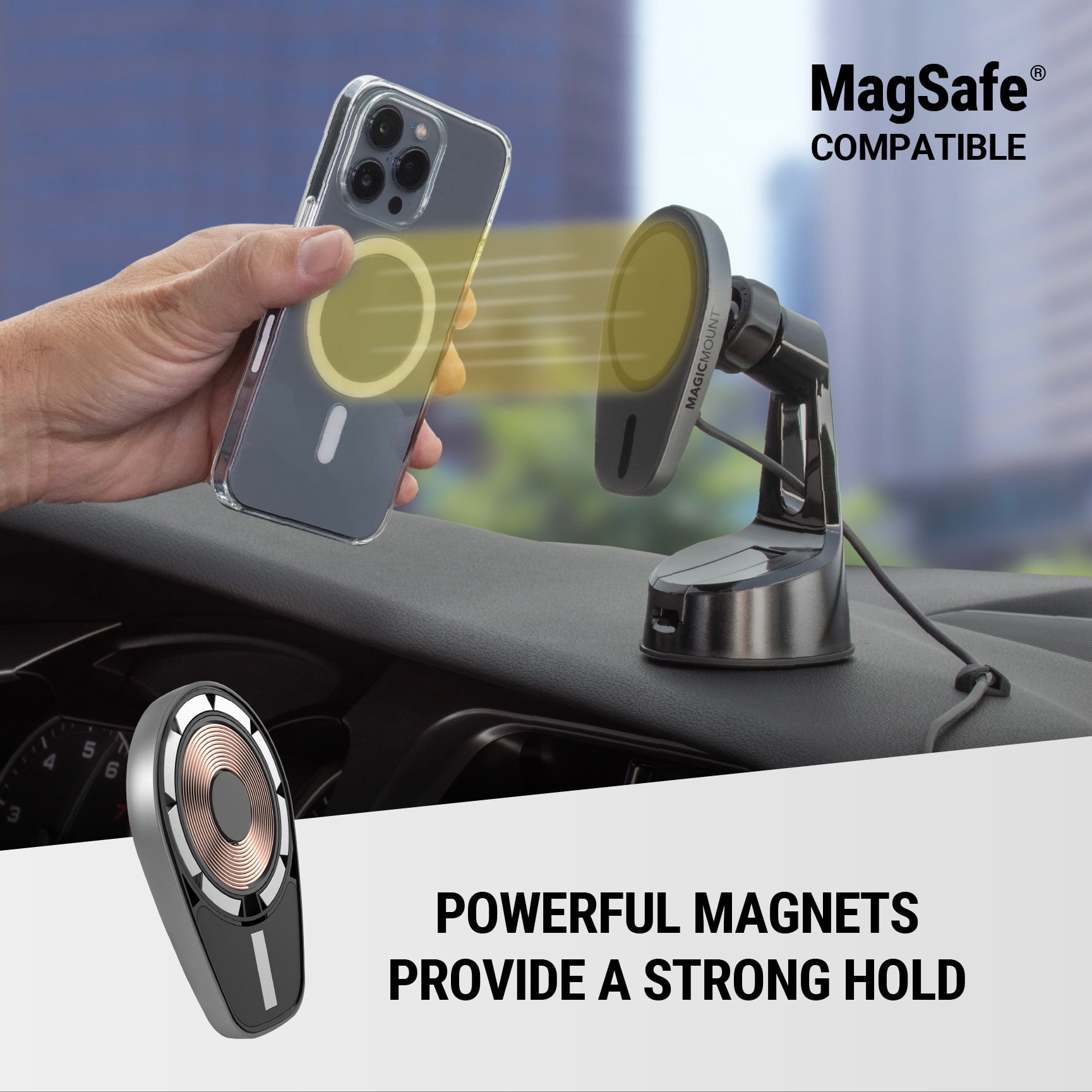 Scosche MPQMWD-SP1 Charge Pro Qi2 MagSafe 15W Fast Wireless Car Charger Dash/Windshield Mount Black