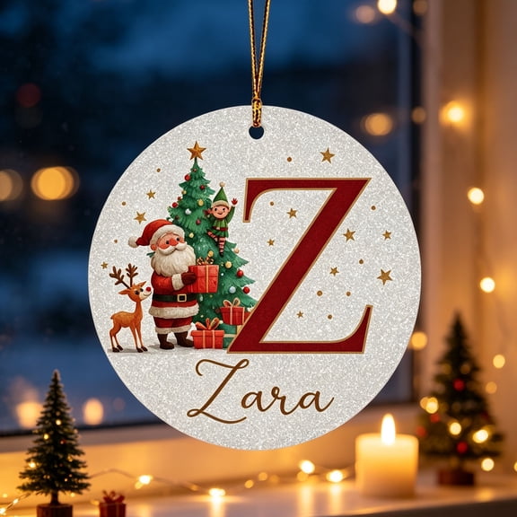 Personalized Monogram Christmas Ornament, Custom Name Round Acrylic Hanging Ornament, A‑Z Initial Keepsake Decoration for Christmas Tree Holiday Gift