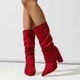 thumbnail image 2 of Dakaela Womens Slouchy Mid Calf Boots Suede Slip on Chunky Block Heel Pumps Dressy Riding Tall Boot, 2 of 6