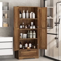 Walsunny Bathroom Storage Cabinet Standing Kitchen Cabinet with Adjustable Shelf Drawer, Linen Brown
