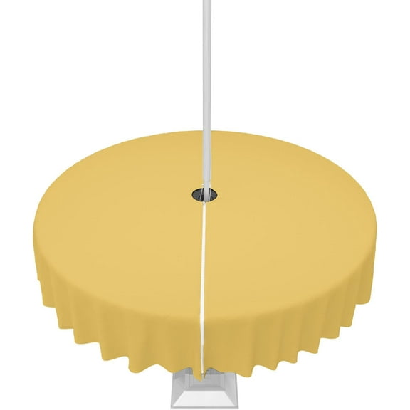 Yellow Outdoor Tablecloth with Umbrella Hole and Zipper, Solid Color Table Cover for Round Tables Waterproof Tabletop Collection for Patio, Garden, Picnic, Camping 60R