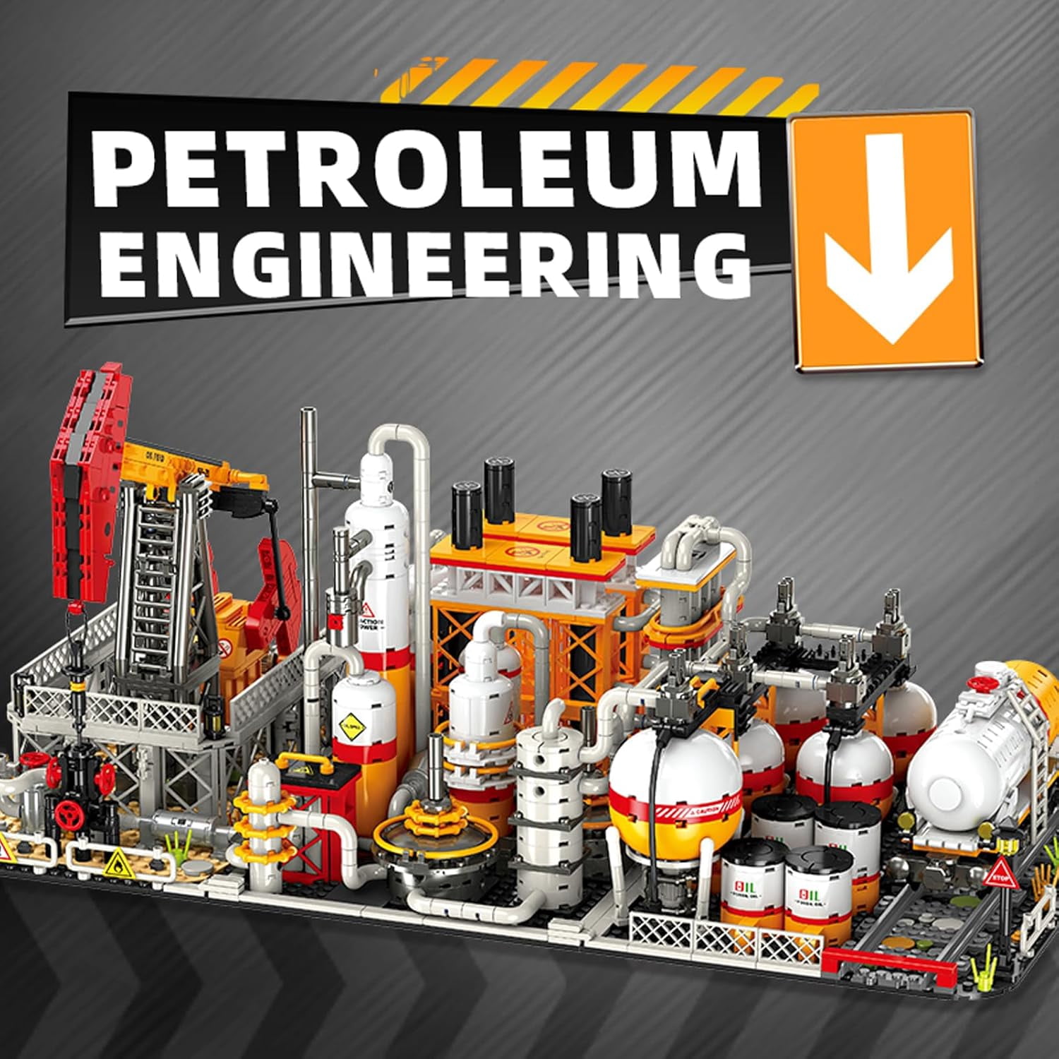 City Gas Station Building JJ9221 Set, 666pcs Modular Chemical Plant Bricks Kit with Storage Tank & Lab, Compatible with Lego City, MOC Display Model