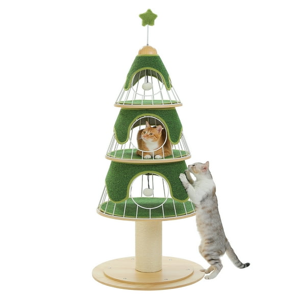 PAWZ Road 51" Cat Tree Wood Cat Tower with Scratching Post&3 Condos for Large Cats Indoor Green