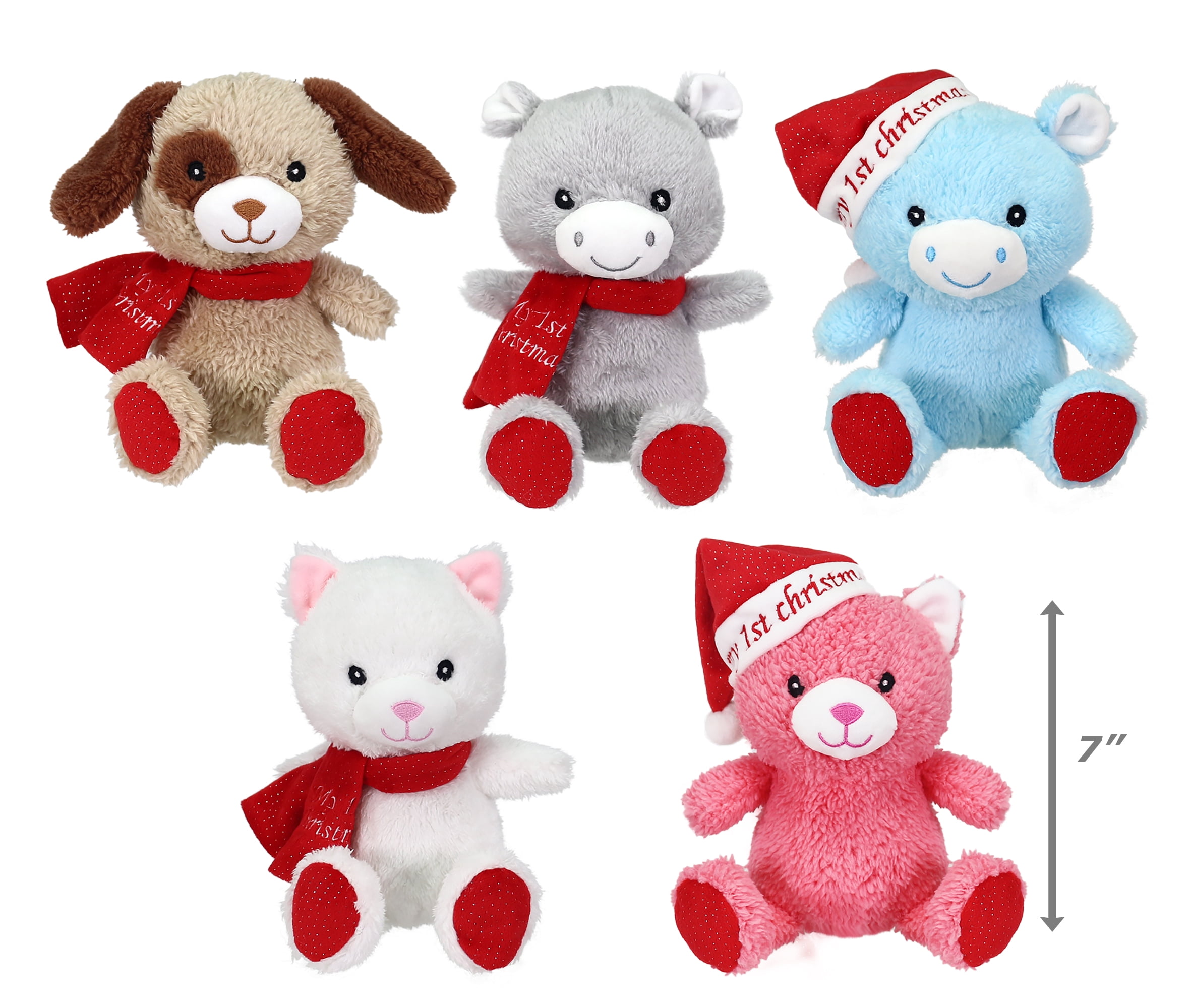 (2 pack) Brown First Christmas Dog Child's Plush Toy, 7 in, by Holiday Time