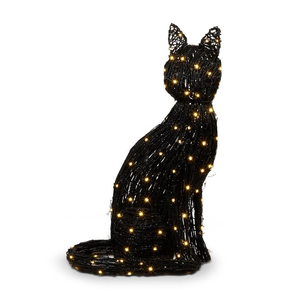 RAZ Imports 33" Rattan Light-Up Warm White LED Back Cat Halloween Decoration - Indoor or Outdoor Use