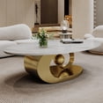 thumbnail image 3 of Oval Coffee Table for Living Room, Modern Center Table with Faux Marble Tabletop and Sculptural Stainless Steel Base, Gold+White, 3 of 8