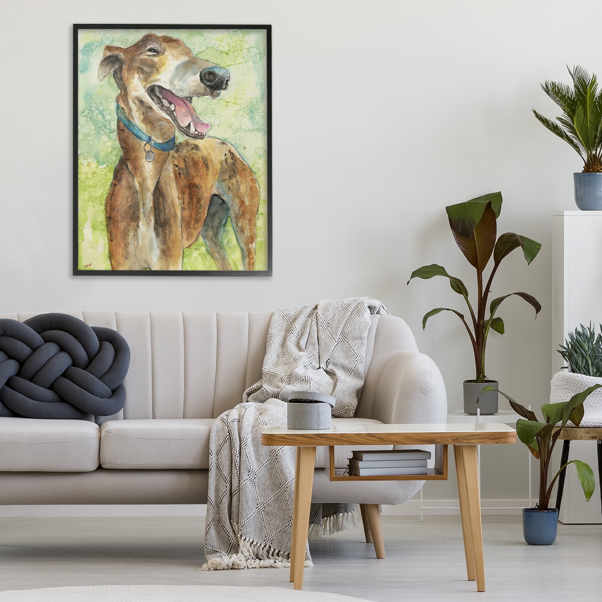Stupell Industries Greyhound Smile Watercolor Black Framed Giclee Art, design by Patti Mann