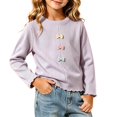 thumbnail image 5 of FAIWAD Girls Ribbed Knit Shirts Cute Long Sleeve Crew Neck Bow Tops Fall Casual Daily Clothes, 5 of 7