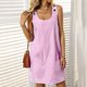 thumbnail image 4 of Vestido de Verano de las Mujeres, Cuello de Tripulación sin Mangas de Color Sólido para Ocasional, Fecha, Fiesta Y Uso Diario, 4 of 7