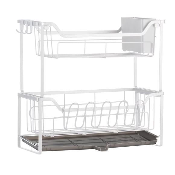 Luckytree Escurridor de Platos de 2 Niveles, Escurridores de Platos Grandes Que Ahorran Espacio, Escurridor de Platos Estrecho para Organizador de Encimera de Cocina, 6.7" de Ancho x 17" de Largo, Bl