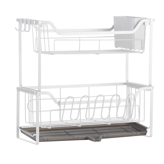 Luckytree Escurridor de Platos de 2 Niveles, Escurridores de Platos Grandes Que Ahorran Espacio, Escurridor de Platos Estrecho para Organizador de Encimera de Cocina, 6.7" de Ancho x 17" de Largo, Bl