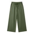 thumbnail image 6 of LYHaoo Girls Linen Pants Summer Casual Wide Leg Elastic Waist Drawstring Long Pants Kids Back to School Outfits(Green), 6 of 7