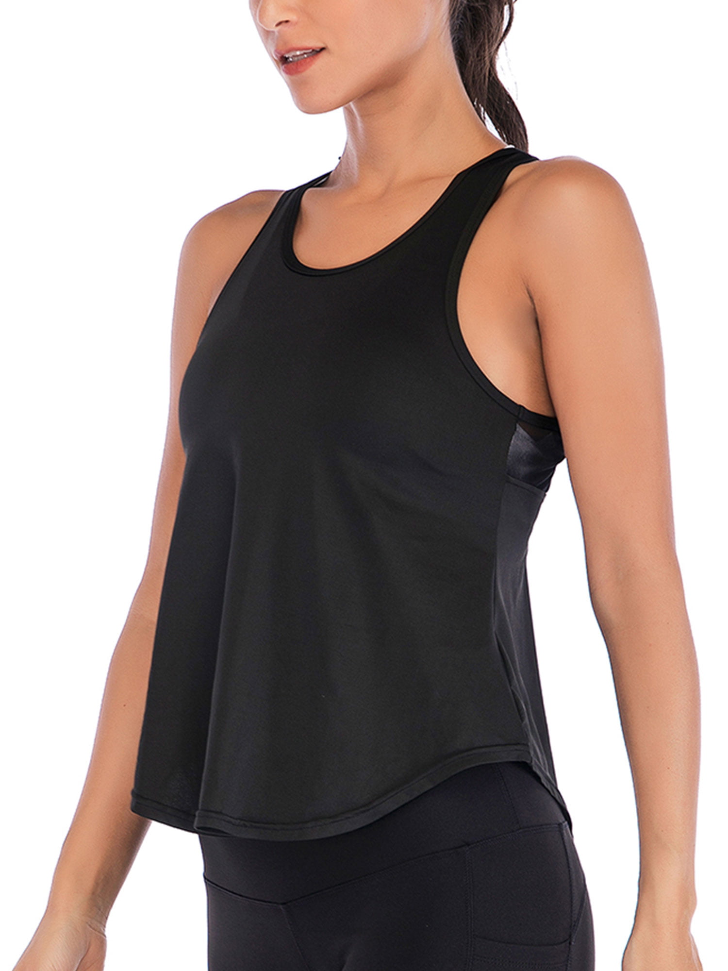 Womens Yoga Tops Workout Tank T-Shirts Fitness Vest Sports Training Singlet Running Athletic Strappy Sleeveless Blouse 