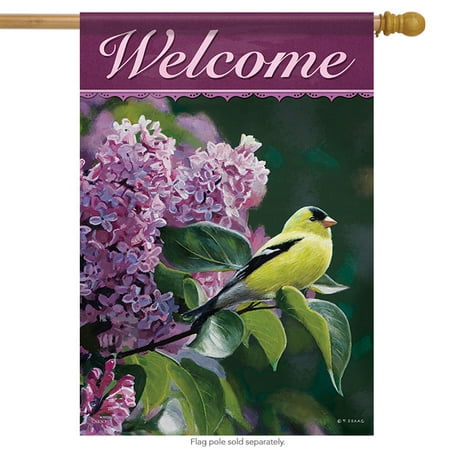 - Golden Song Spring Welcome House Flag Double Sided Birds Floral 28