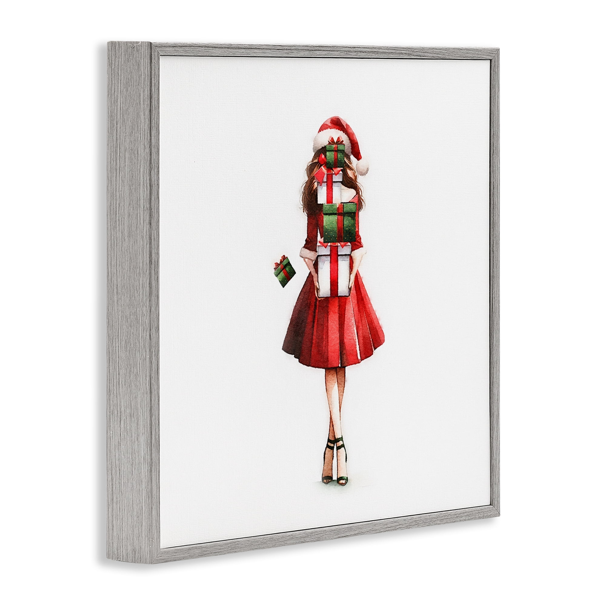 Stupell Industries Carrying Christmas Fun Holiday Painting Gray Framed Art Prints Wall Art, 12 x 12