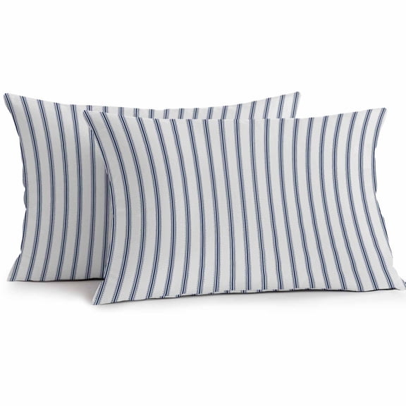 Outdoor Pillow Cover Blue Stripe Set of 2 Waterproof Throw Pillowcases Vertical Striped Decorative Patio Furniture Pillows for Couch Garden Indoor & Outdoor Use