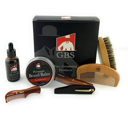 GBS Beard Brush,Comb,Balm,Oil,Mustache & Folding Comb Grooming And Conditioner Beard Care For Men - Best Facial Hair Combo For Home And Travel - Ideal For Dry or Wet And All Sizes & Beards Style + (Best Way To Style Beard)