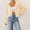 Beige, variant on LEKODE Ladies Cute Bow Decor Cropped Outer Cardigan, Long Sleeve V Neck Button Down Loose Daily Wear Top Sky Blue M