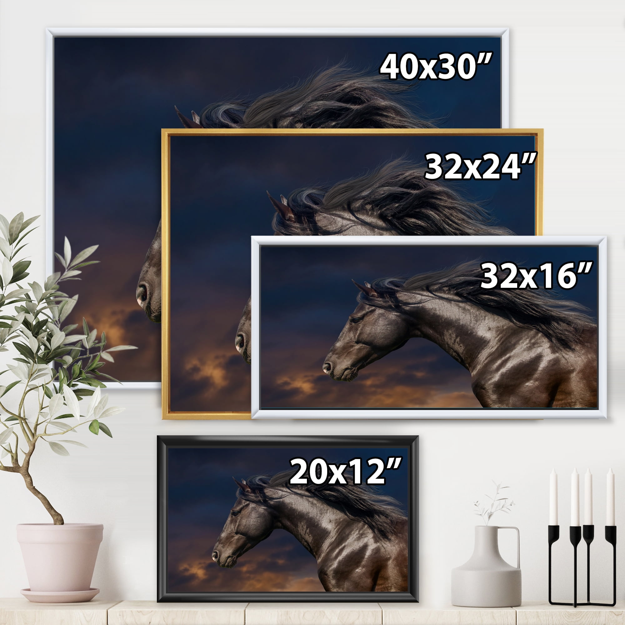 Designart 'Close Up Of Thoroughbred Nonius Stallion Horse III' Farmhouse Framed Canvas Wall Art Print