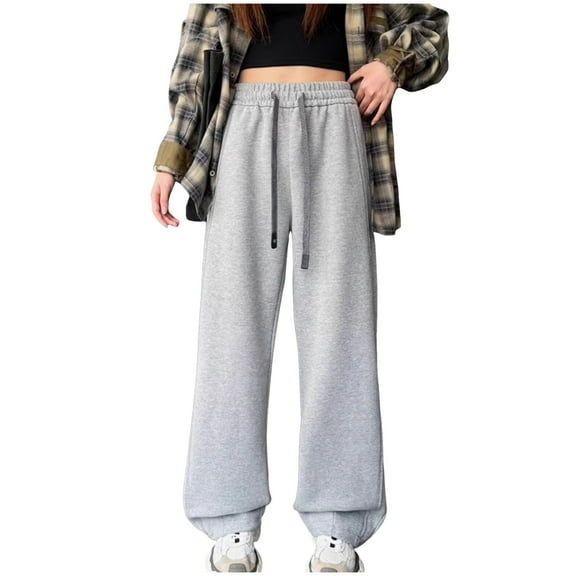 mgoYE Black Pants for Girls Teens Girls' Straight Leg Sweatpants High Waisted Baggy Joggers Drawstring |Light Gray,4-5 Years