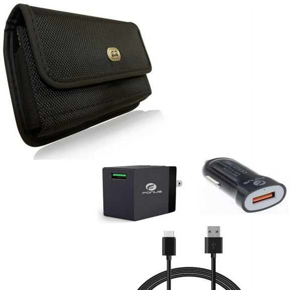 Case Belt Clip & Fast Home Car Charger for iPhone 15 Pro Max - Rugged Holster Canvas Cover and USB Cable Type-C 6ft Long Travel V5O for iPhone 15 Pro Max (6.7")