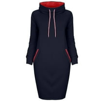 Fancifize Women Casual Long Tunic Sweatshirt Dress Cowl Neck Long Sleeve Drawstring Pullovers Dresses Loose Fall Fashion Outfits with Pocket