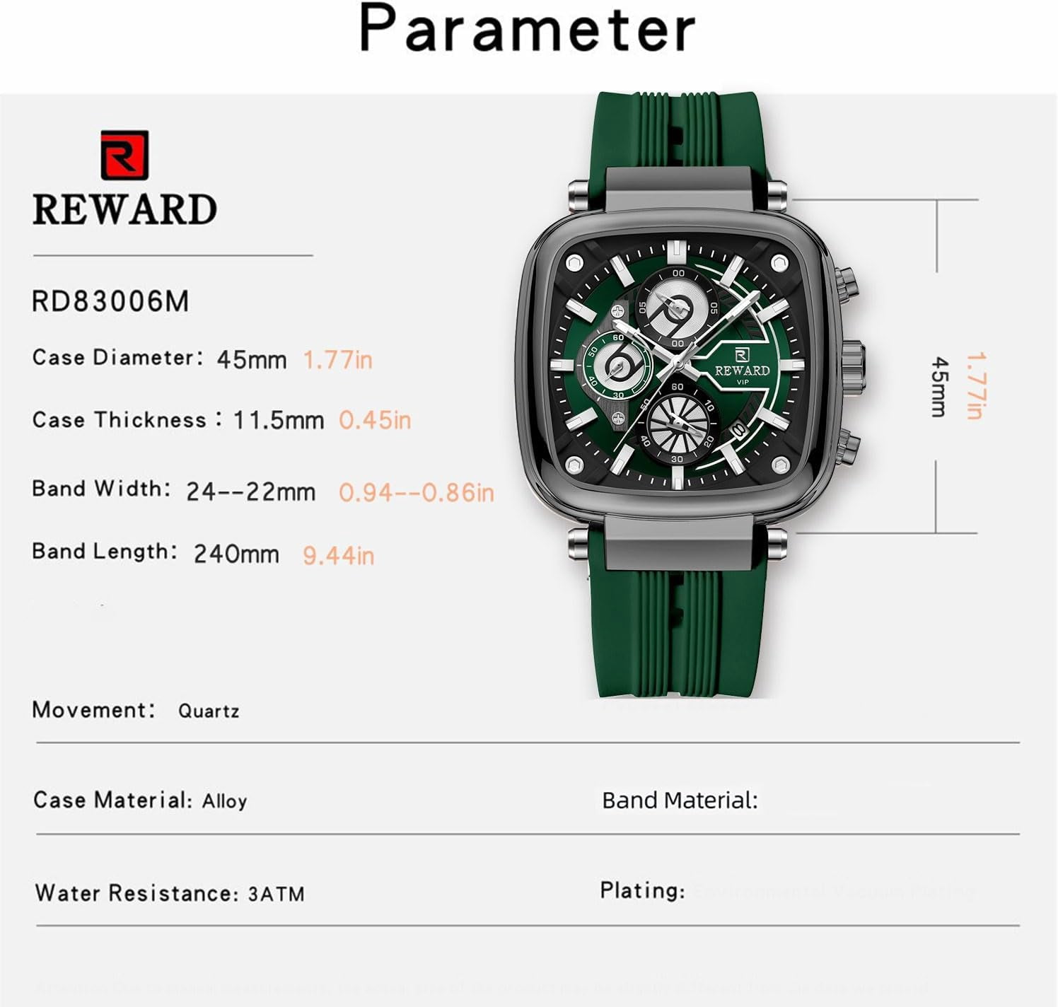 Square Watches for Men  Silicone Chronograph Fashion Sports Watch Luminous Waterproof Casual Wrist Watches Blue Red White