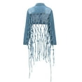 thumbnail image 3 of Cropped Denim Jacket for Women Long Sleeve Back Hollow out Knotted Fringe Short Jean Jackets Fashion Coats Blue XXL, 3 of 6