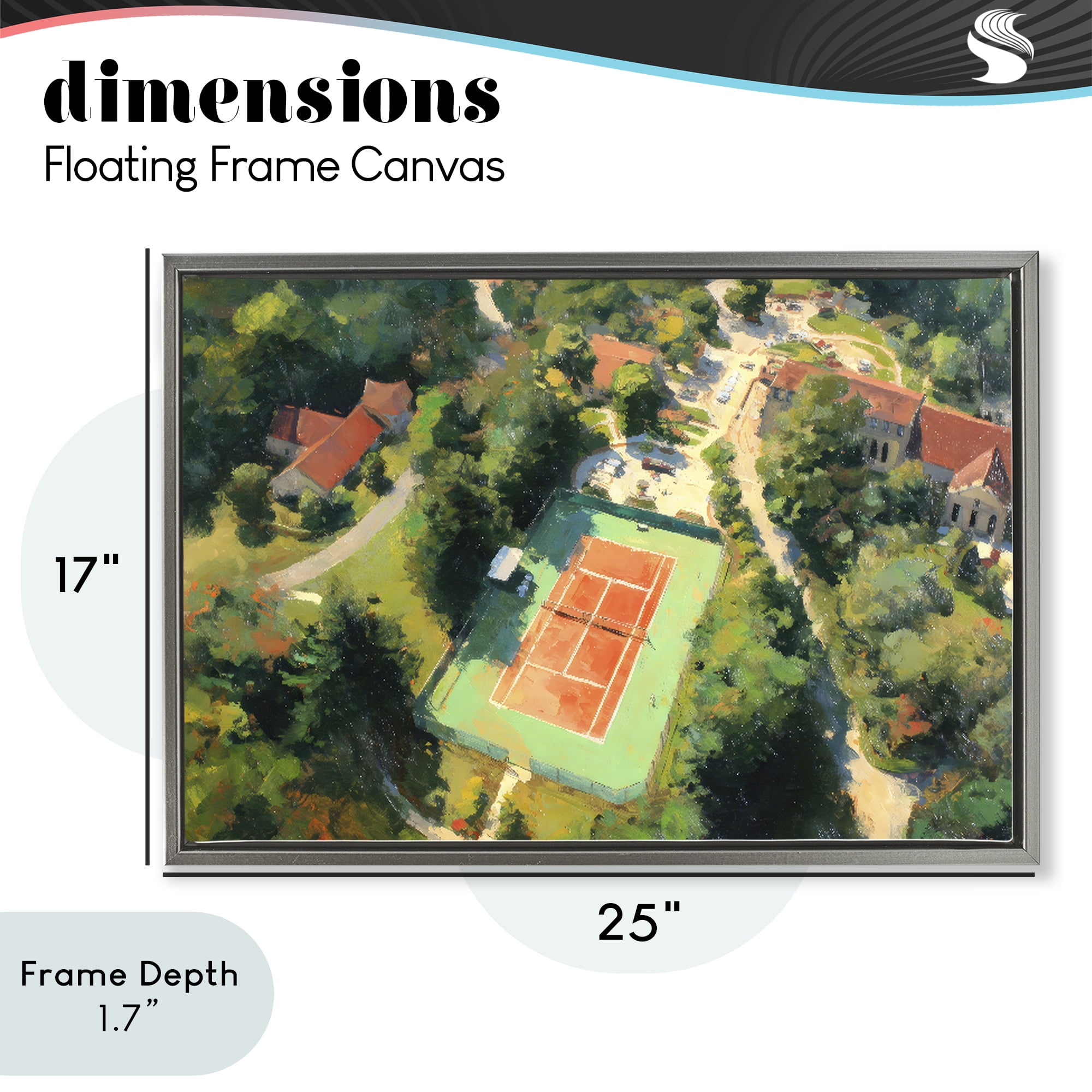 Stupell Industries Aerial Tennis Court Park Gray Framed Floater Canvas Wall Art, design by Petal Prints Design