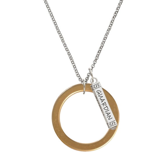 Delight Jewelry Acrylic 1 1/2" Ring Goldtone Silvertone Guardian Angel Bar Charm Necklace, 23"