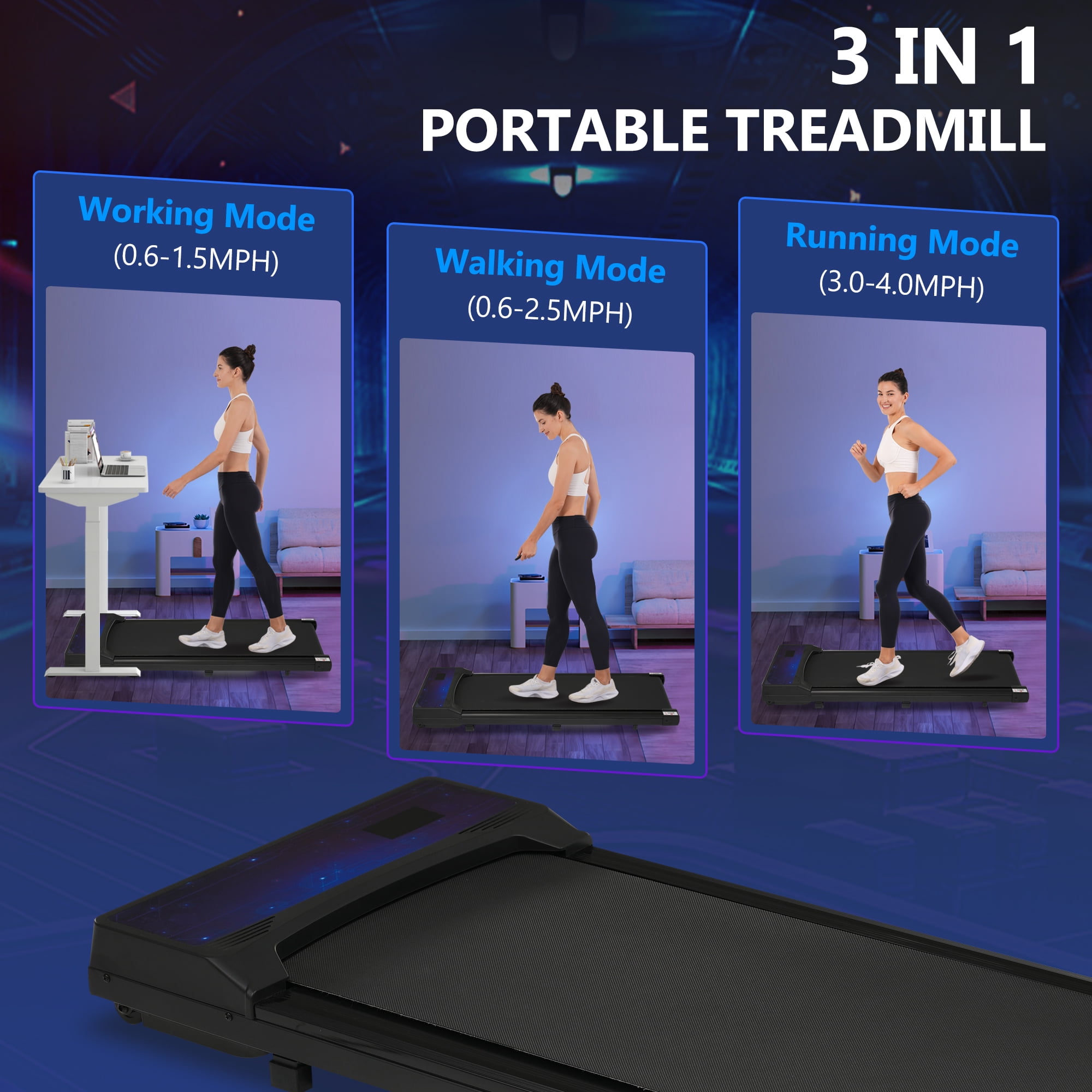 Euroco 265 LBS Compact Walking Pad Treadmill,2.5 HP Quiet Under Desk Walking Treadmill with Incline,Wristband Remote for Home Office Small Spaces