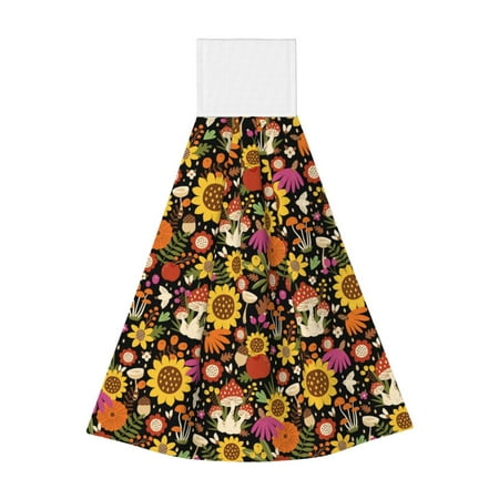 

Adobk Sunflowers Mushrooms Print Coral Velvet Hand Wipes Fashion Hanging Kitchen Towel for Bathroom Washcloth Absorbent Tie Towel