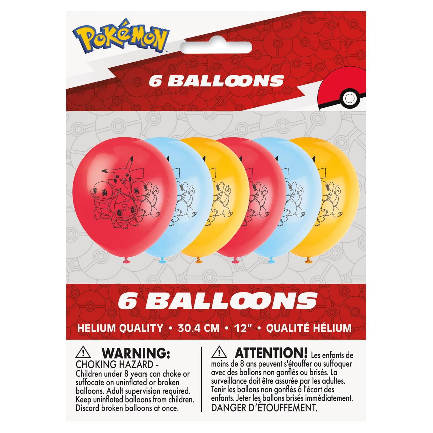 Pokémon Latex Balloons, 12in, 6ct, Measures 12" when inflated