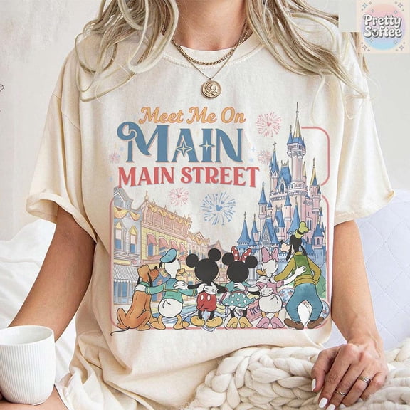 Meet Me On Main Street Comfort Colors T-Shirt, Magic Kingdom, Main Street Theme Park Tee, Family Trip Matching 2026 Shirt,Ivory Color,Size XL