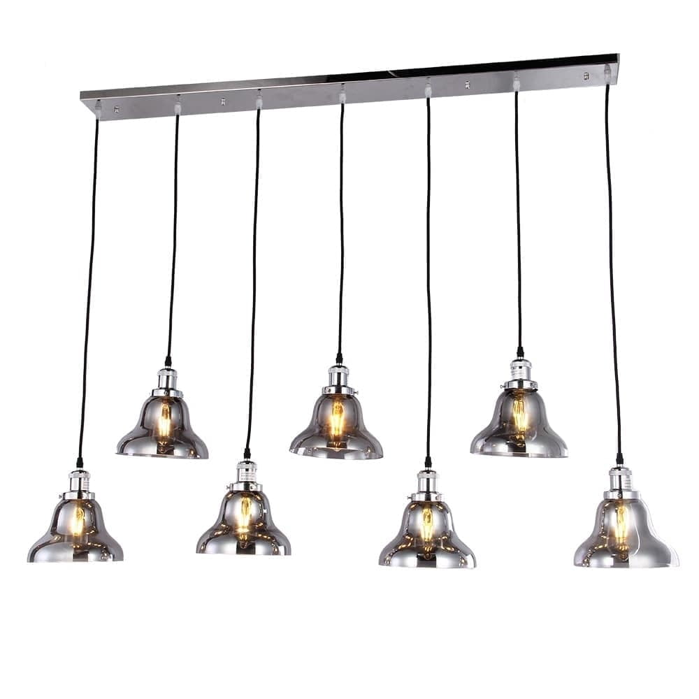 Warehouse of Tiffany Jaslil Chrome 7-Light Chandelier with 8-inch Smokey Glass