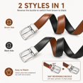 thumbnail image 5 of Men's Reversible Genuine Leather Belt, 1.38" Wide 2-in-1 Dress Belt with 360° Rotating Pin Buckle, Adjustable Business Casual Belt, Blue Brown Coffee, Sizes 33"-43" - TRISJEM, 5 of 7