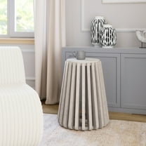 Cyprus Side Table White & Whitewashed End Table, Modern Style, Natural Marble round shape tabletop, MDF, Indoor Living
