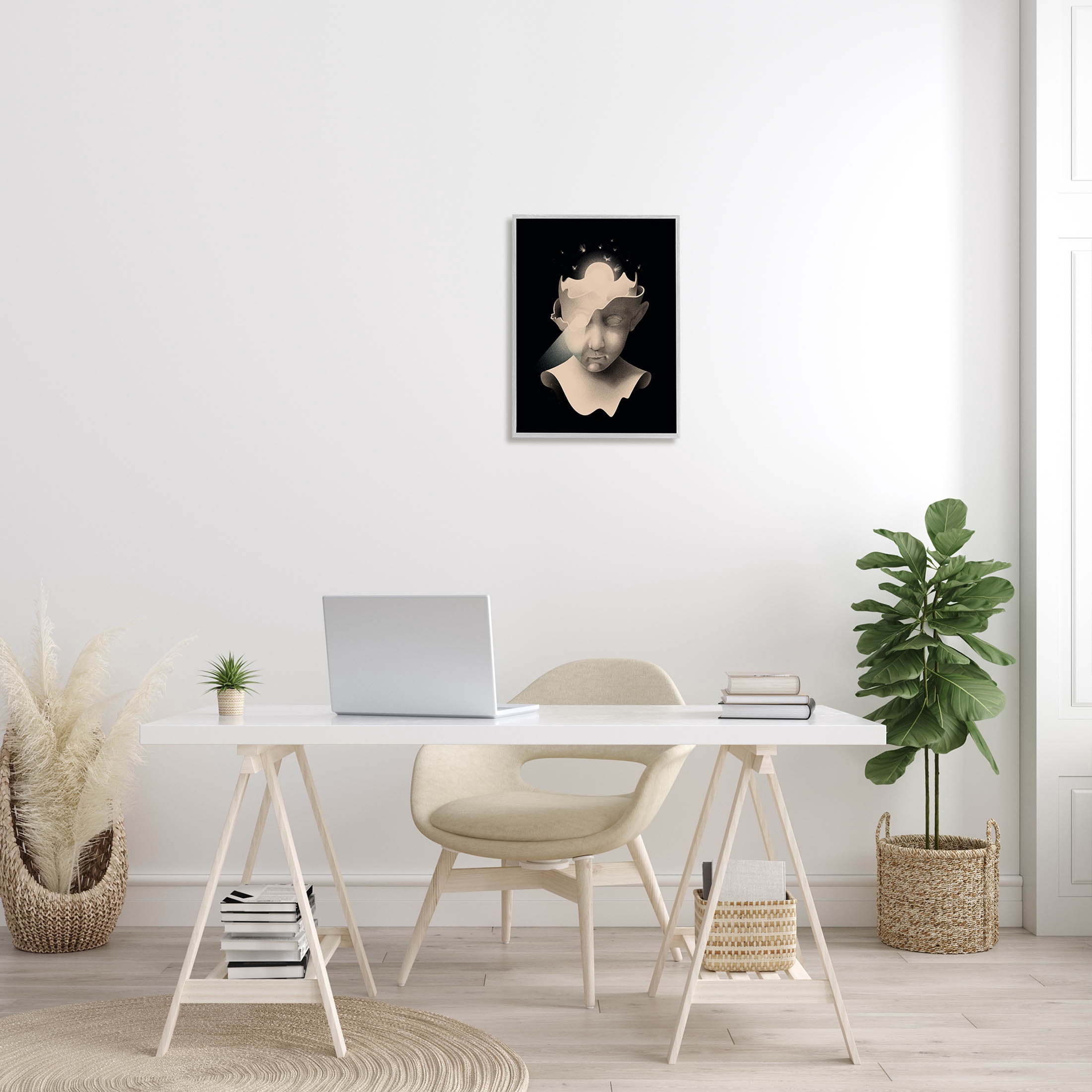 Stupell Industries Surreal Face Fireflies Composition Graphic Art Gray Framed Art Print Wall Art, Design by Matheus Lopes Castro