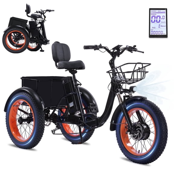 Yebei Electric Tricycle for Adults, Folding E-Trike, 500W Motor, 48V15AH Battery, 20*4.0” Fat Tires, Red