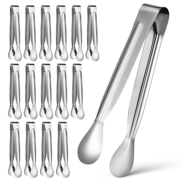 18 PCS Small Stainless Steel Serving Tongs Set, Mini Ice Sugar Tongs, Appetizer Utensils for Home and Party