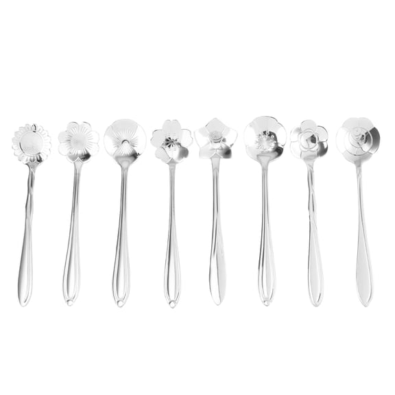 8-Piece Flower Shaped Coffee Spoons Set with Handles, Reusable Ice Cream Spoons for Kitchen and Dining Use