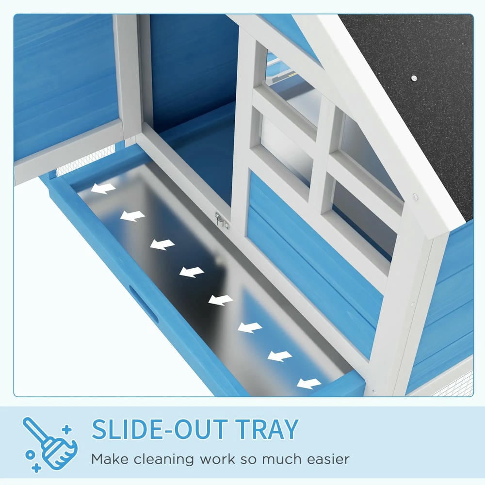 Barara King Large Rabbit Coop, Rabbit Coop, Outdoor Rabbit House,48" Wooden Rabbit Hutch Bunny Cage with Waterproof Asphalt Roof, Removable Tray and Ramp, Light Blue